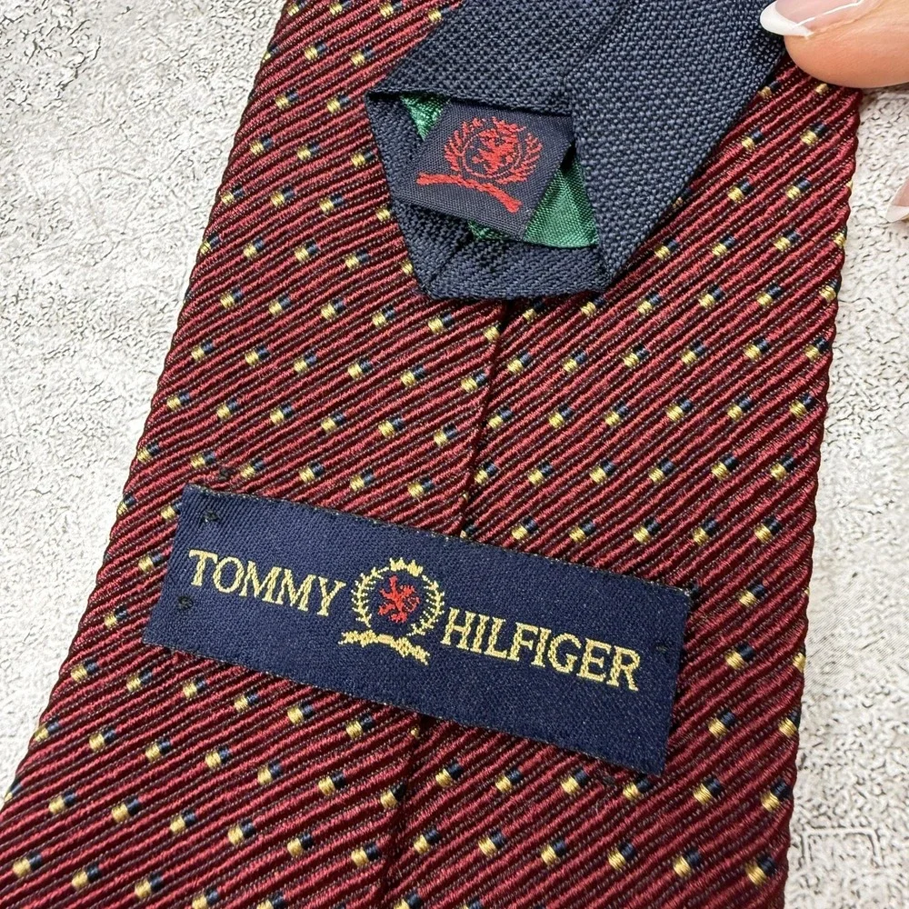 Tommy Hilfiger Silk Tie Mens One Size‎ Red Polka Dot Made In USA Necktie